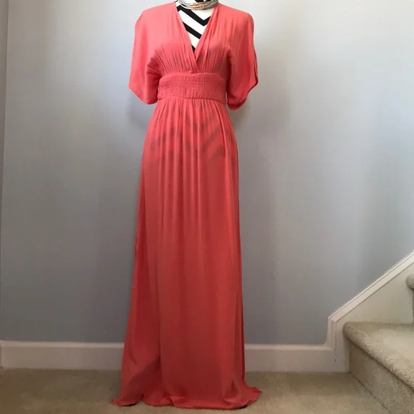 Coral V Neck Maxi Dress - Picture 2 of 8
